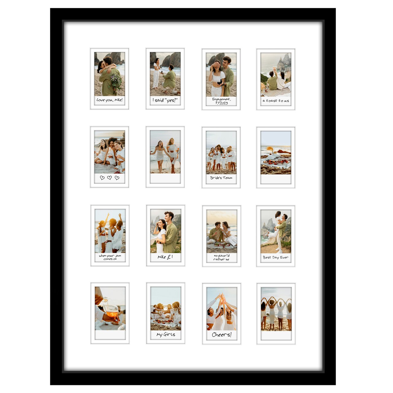 Americanflat 14.8x20 Mini Instant Photo Collage Frame with 16 Openings for 2.1x3.4 Photos - Double White Mat - Instax Mini Photo Frame - Polished Plexiglass Cover - Hanging Hardware - Black